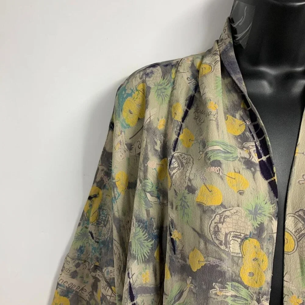 Citron Santa Monica Women's Tropical Pineapple‎ Silk Open Front Cardigan Size S